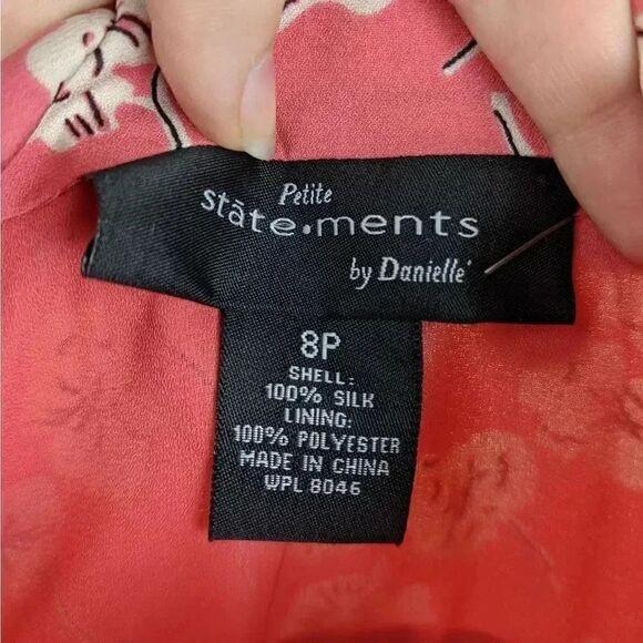 Statements by Danielle 8P Vintage Coral Pink Button Up Floral 100% Silk Blouse - Picture 7 of 8